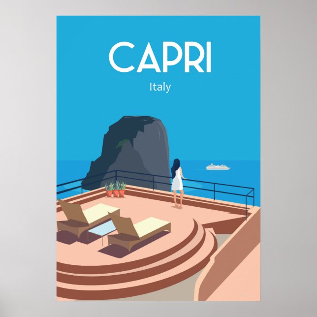 Póster Afiche de viaje de Capri Italia Mar azul (Frente)
