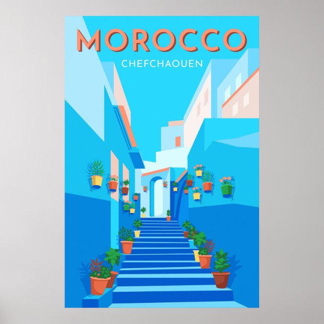 Póster Afiche de viaje de Chefchaouen Marruecos moderno (Frente)