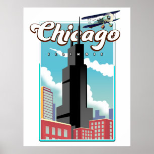 Póster Afiche de viaje de Chicago Illinois USA