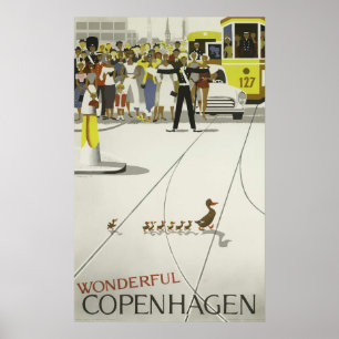 Póster Afiche de viaje de Copenhague vintage, retro