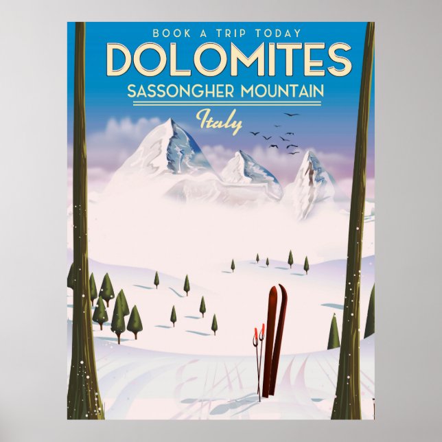 Póster Afiche de viaje de Dolomitas Sassongher Mountain I (Frente)