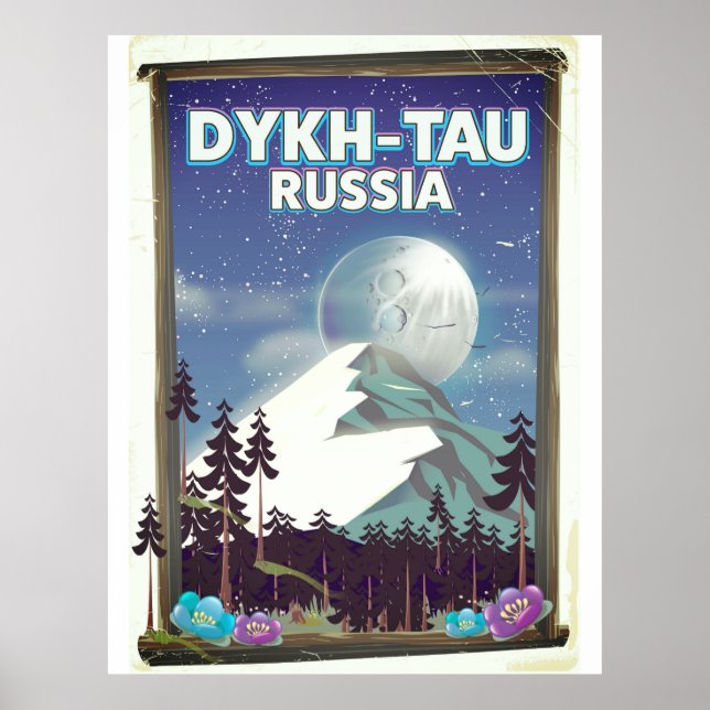 Póster Afiche de viaje de Dykh-Tau Rusia. (Frente)
