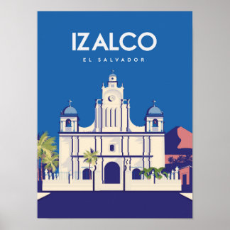 Póster Afiche de viaje de El Salvador izalco