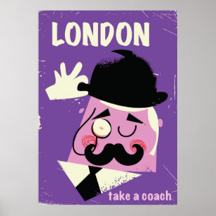 Póster Afiche de viaje de empresario londinense de estilo