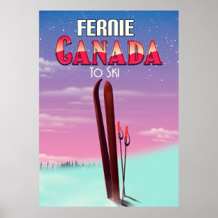 Póster Afiche de viaje de esquí de Fernie Canada.
