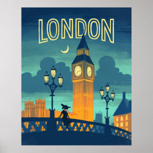 Póster Afiche de viaje de estilo vintage de Londres