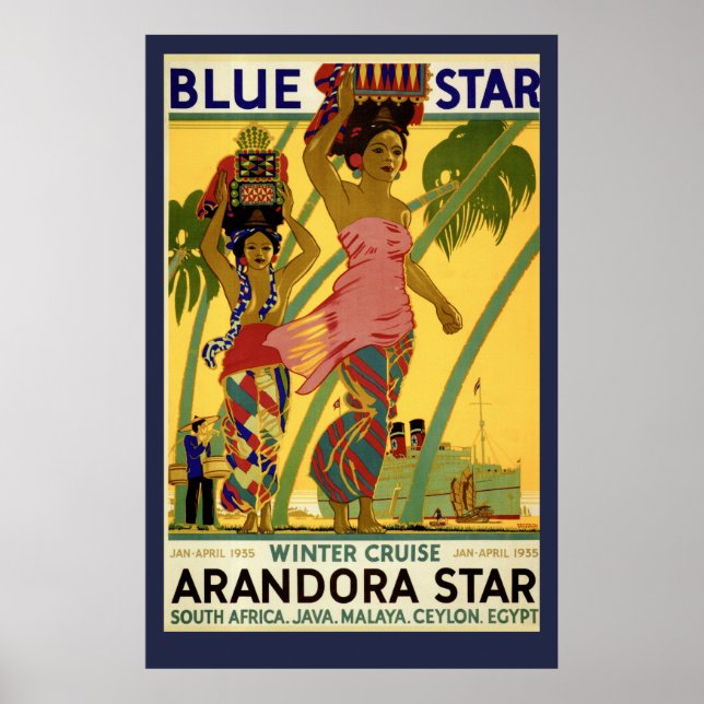 Póster Afiche de viaje de estrella azul sudafricana vieja (Frente)