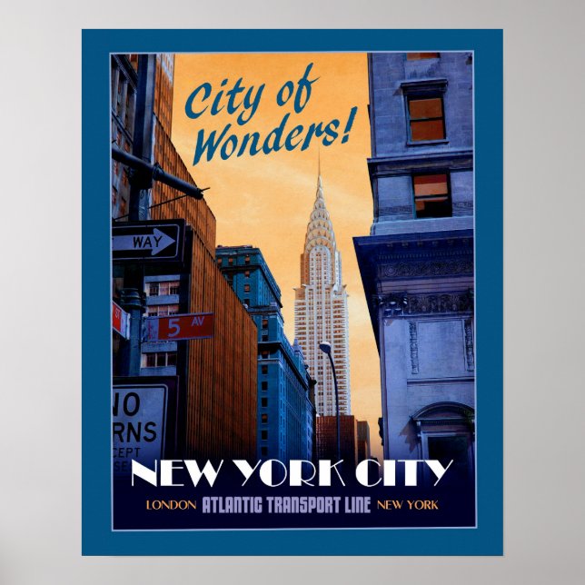 Póster Afiche de viaje de Faux Vintage NYC (Frente)