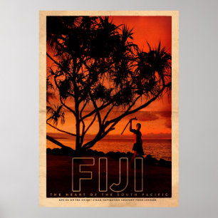 Póster Afiche de Viaje de Fiji Vintage