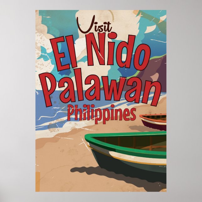 Póster Afiche de viaje de Filipinas, El Nido, Palawan. (Frente)
