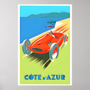 Póster Afiche de viaje de France-Cote D Azur
