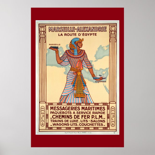 Póster Afiche de viaje de Francia a Egipto (Frente)