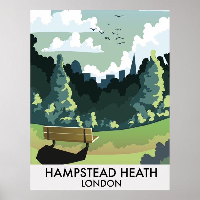Póster Afiche de viaje de Hampstead Heath London. (Frente)