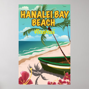 Póster Afiche de viaje de Hanalei Bay Beach Hawaii