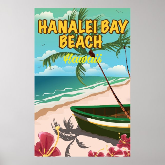 Póster Afiche de viaje de Hanalei Bay Beach Hawaii (Frente)