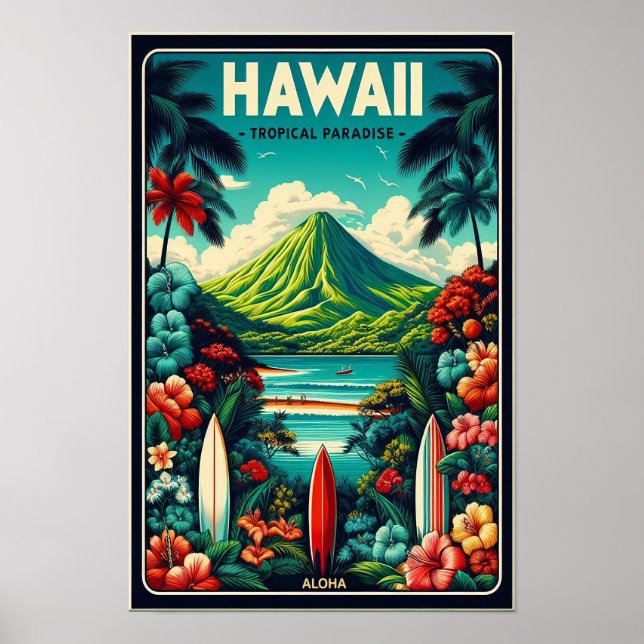 Póster Afiche de Viaje de Hawái (Frente)