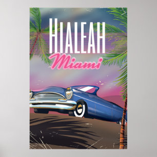 Póster Afiche de viaje de Hialeah Florida USA 80s