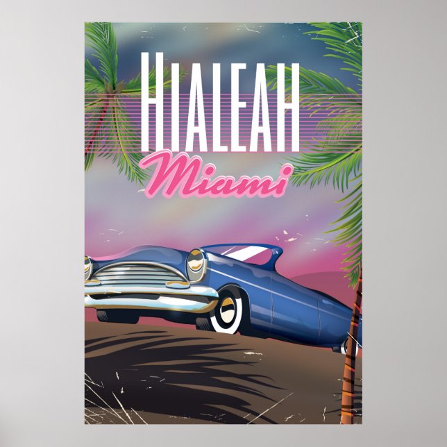 Póster Afiche de viaje de Hialeah Florida USA 80s (Frente)