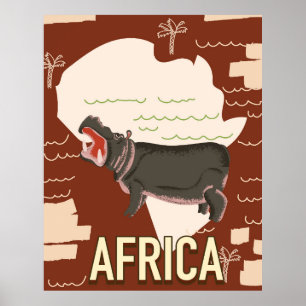 Póster Afiche de viaje de hipopótamo africano