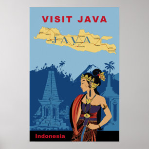 Póster Afiche de viaje de Java, Indonesia