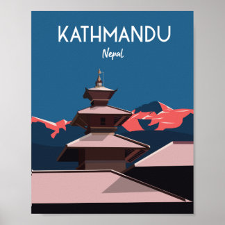 Póster Afiche de viaje de Katmandú en Nepal