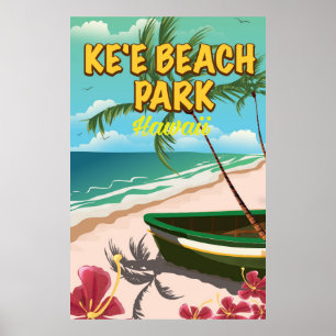 Póster afiche de viaje de ke'e beach park Hawaii