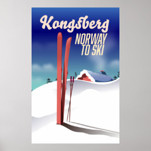 Póster Afiche de viaje de Kongsberg para esquiar por la c