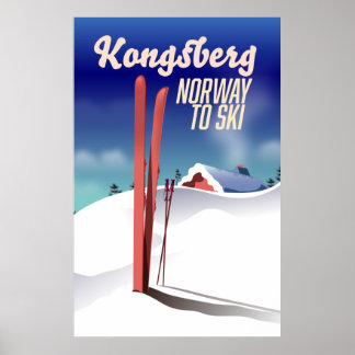 Póster Afiche de viaje de Kongsberg para esquiar por la c