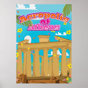 Póster Afiche de viaje de la Acrópolis de Atenas Grecia.