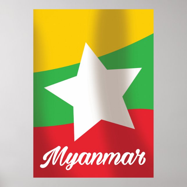 Póster Afiche de viaje de la bandera de Myanmar (Frente)