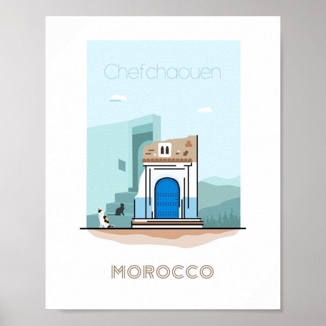 Póster Afiche de viaje de la ciudad de Chefchaouen - marr (Frente)