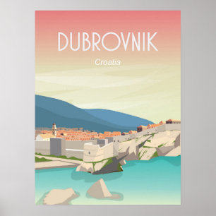 Póster Afiche de viaje de la ciudad de Dubrovnik en Croac