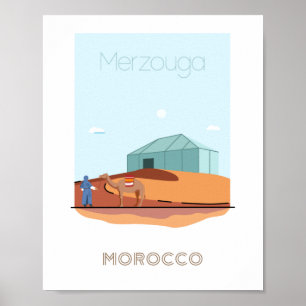 Póster Afiche de viaje de la ciudad de Merzouga - viaje d