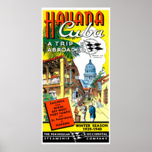 Póster Afiche de viaje de La Habana Cuba