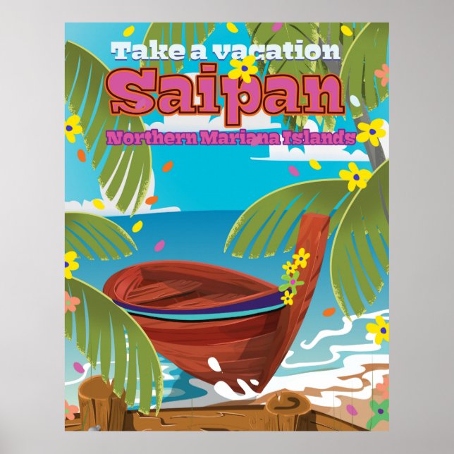 Póster Afiche de viaje de la isla de Saipan . (Frente)