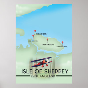 Póster afiche de viaje de la isla de Sheppey Kent Inglate