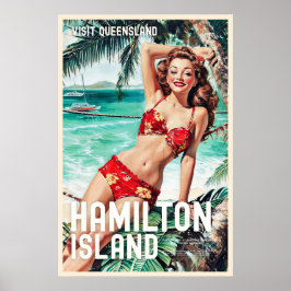 Póster Afiche de viaje de la isla Hamilton de estilo vint