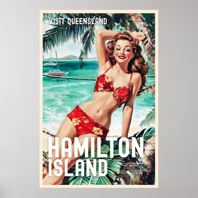 Póster Afiche de viaje de la isla Hamilton de estilo vint (Frente)