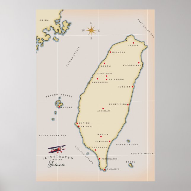 Póster Afiche de viaje de la Isla Verde Taiwán. (Frente)