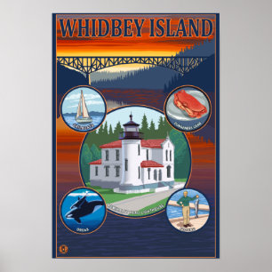 Póster Afiche de viaje de la isla Whidbey, WashingtonScen