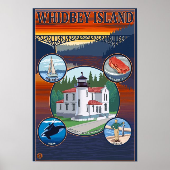 Póster Afiche de viaje de la isla Whidbey, WashingtonScen (Frente)