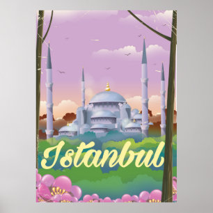 Póster Afiche de viaje de la mezquita azul de Estambul