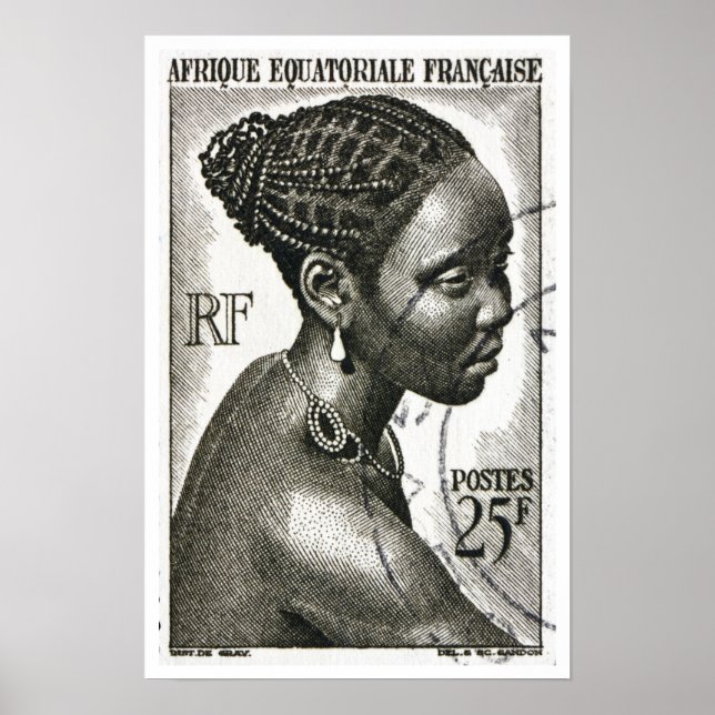 Póster Afiche de viaje de la mujer francesa africana (Frente)