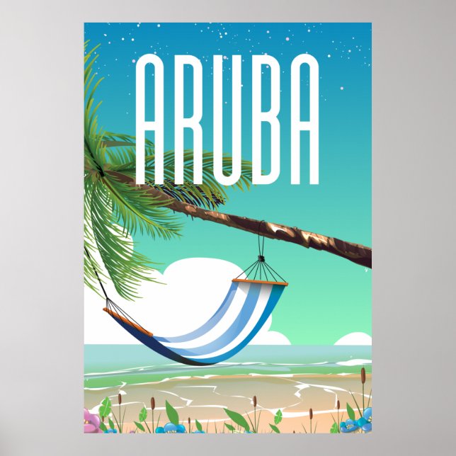 Póster Afiche de viaje de la playa de Aruba Hammock (Frente)