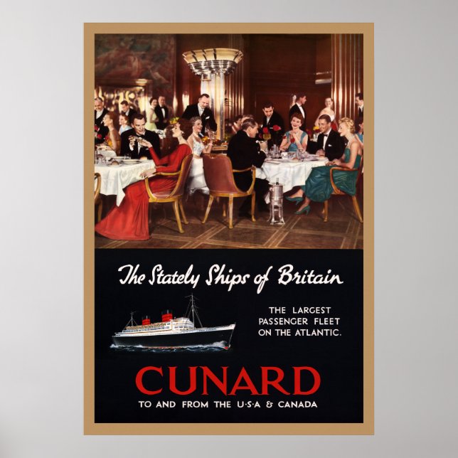 Póster Afiche de viaje de la Reina Isabel Cunard Lines (Frente)