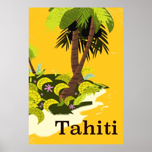 Póster Afiche de viaje de la Retro de Tahití (Frente)