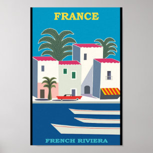 Póster Afiche de viaje de la Riveria Francesa Vintage