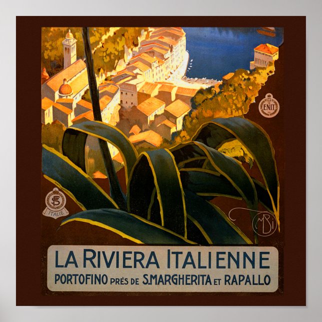 Póster Afiche de viaje de la Riviera Italiana Europa Ital (Frente)