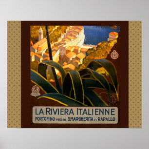 Póster Afiche de viaje de la Riviera Italiana Europa Ital