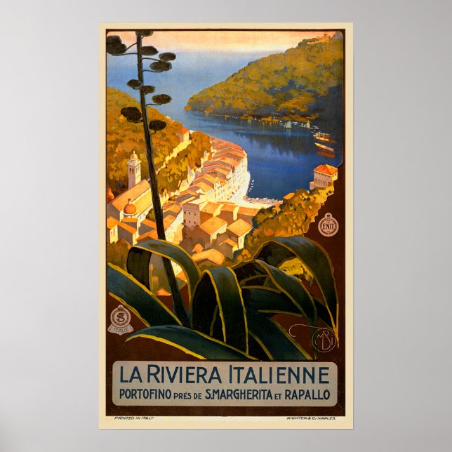 Póster Afiche de viaje de la Riviera Italiana Europa Ital (Frente)